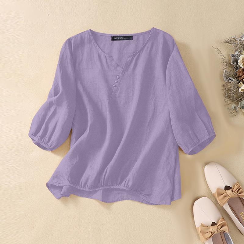 

ZANZEA Women Casual V-Neck 3/4 Sleeve Loose Summer Cover Up Blouse S фиолетовый