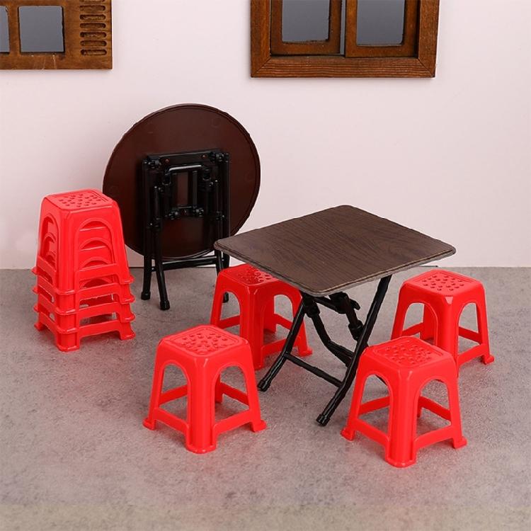 1/12 Scale Doll House Furniture Foldable Dining Tables 8 Stools Restaurant Scene Setting Accessories for Kids Craft Model