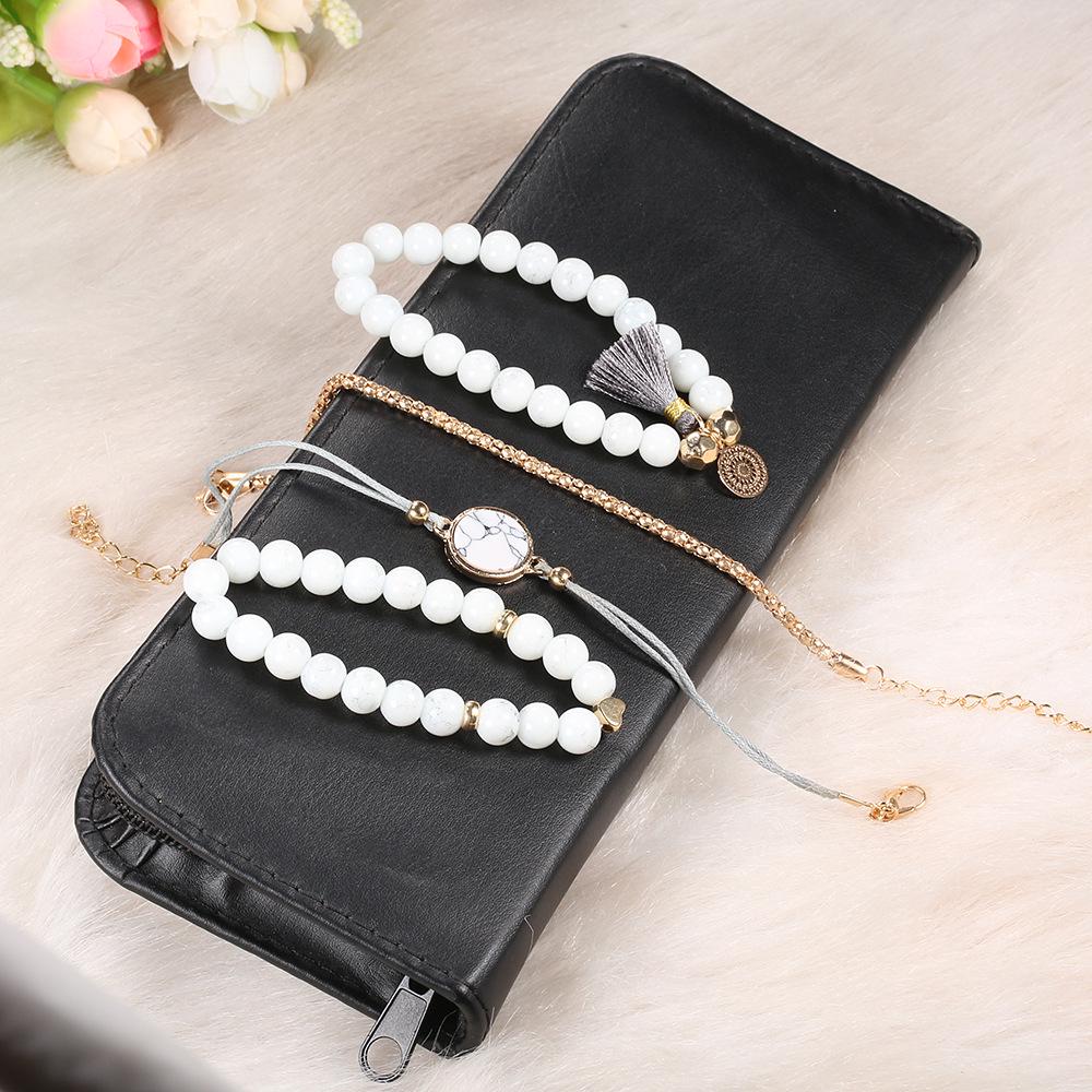 Set Braccialetti con Pietre e Nappe Turchesi Europei e Americani – Set da Quattro Pezzi alla Moda Stile Donna