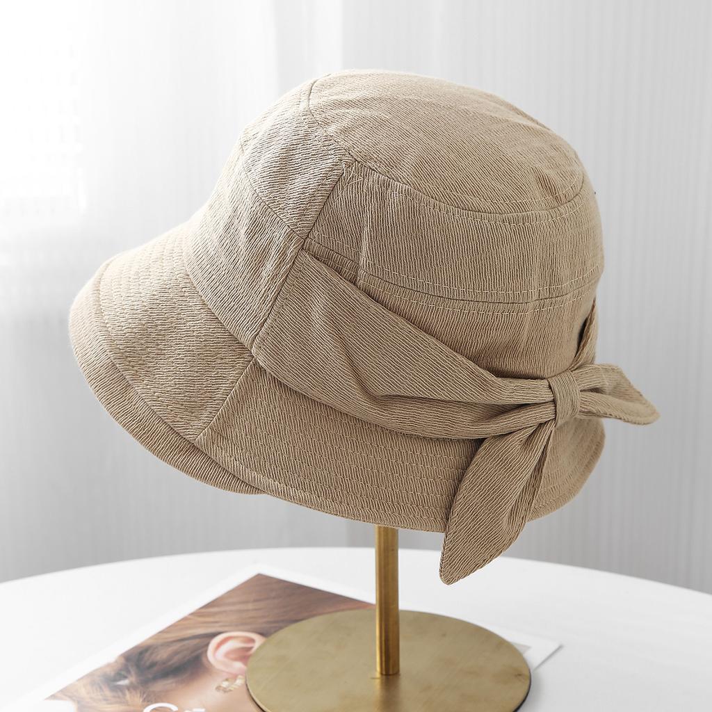 Autumn new upturned edge bucket hat women's rear bow decorative sunshade basin hat versatile casual fashion hat tide