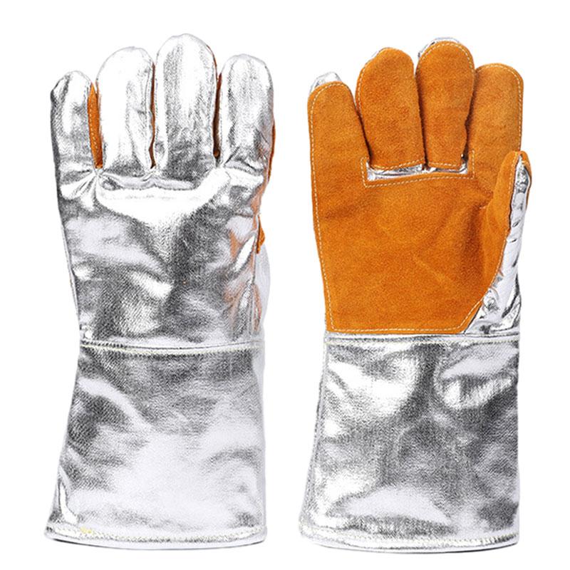 Extreme Fireproof and Heat Resistant Gloves Leather Aluminum Foil Anti-scald Gloves for Fireplace Oven Welding High-Temp Work