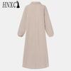 HNXC Women's Fashion Spring Autumn Solid Color Print Long Sleeve High Waist Casual Dresses