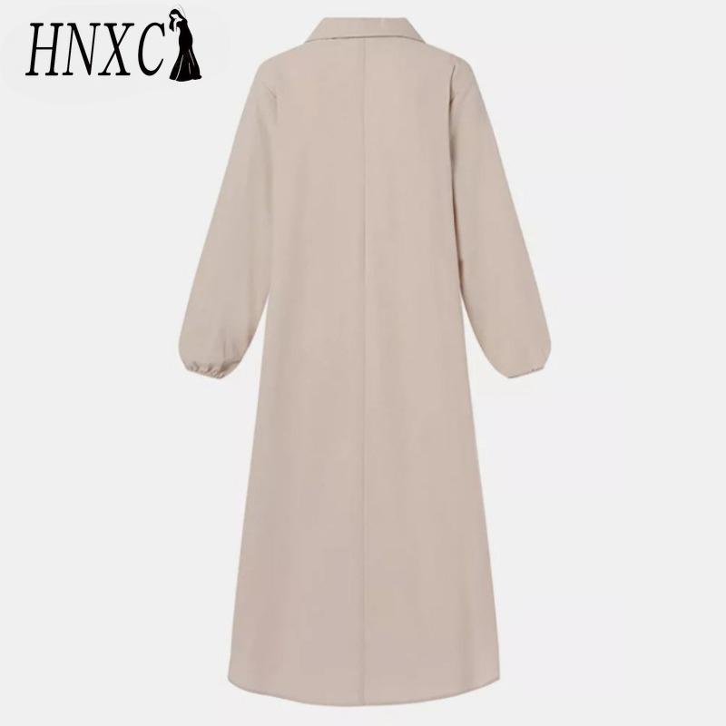 HNXC Women's Fashion Spring Autumn Solid Color Print Long Sleeve High Waist Casual Dresses