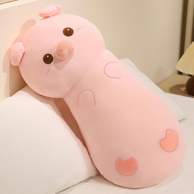 Ice Silk Cartoon Animal Plush Pillow Stuffed Yellow Duck Pink Pig Blue Elephant Long Bolster Plushie Sleeping Companion Gift