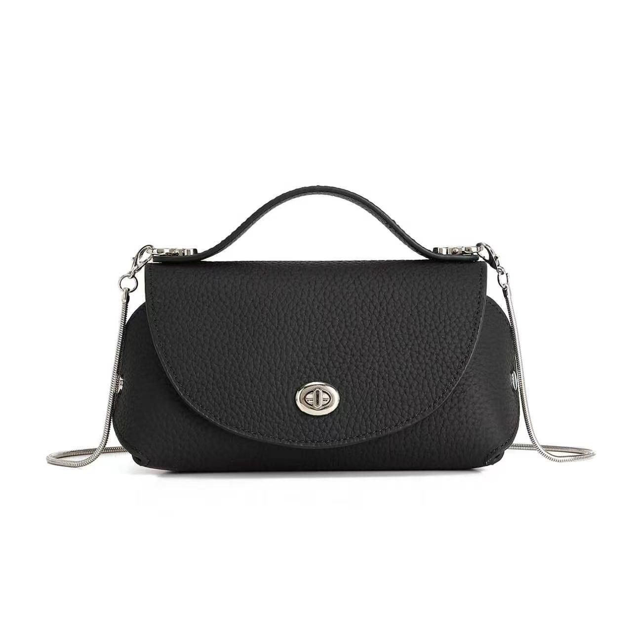Light Luxury Temperament Genuine Leather Women s Shoulder Bag, Retro Lychee Pattern Minimalist Crossbody Bag чёрный