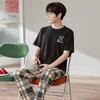 Summer Couple Pajamas Set: Women's Short Sleeve Plaid Top with Long Pants, Pure Cotton Casual Sportswear, Men's Plus Size, Spring/Summer Collection.
