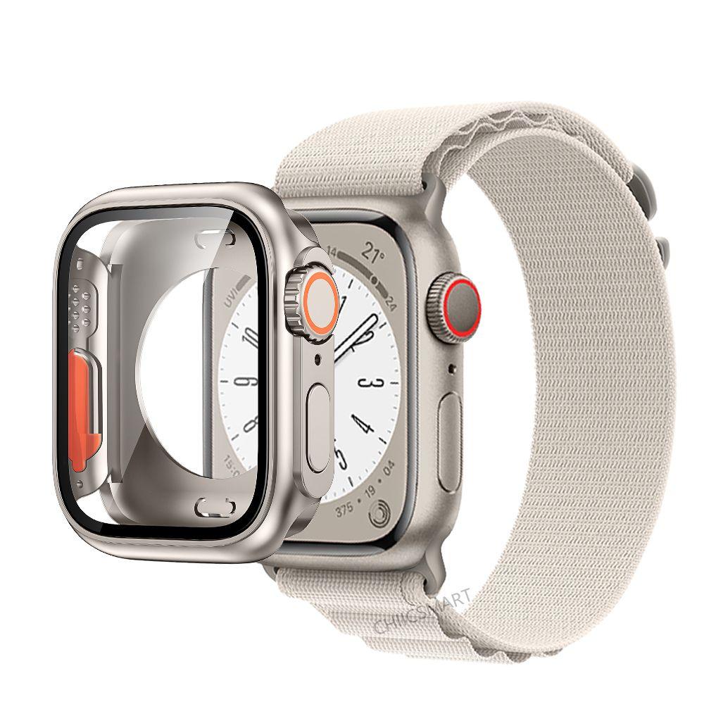 Correa de nailon con cubierta de vidrio para Apple Watch, carcasa de 44mm, 45mm, 40mm y 41mm, Protector de pantalla con correa, IWatch Series 56 Se 7 8, giro a Ultra