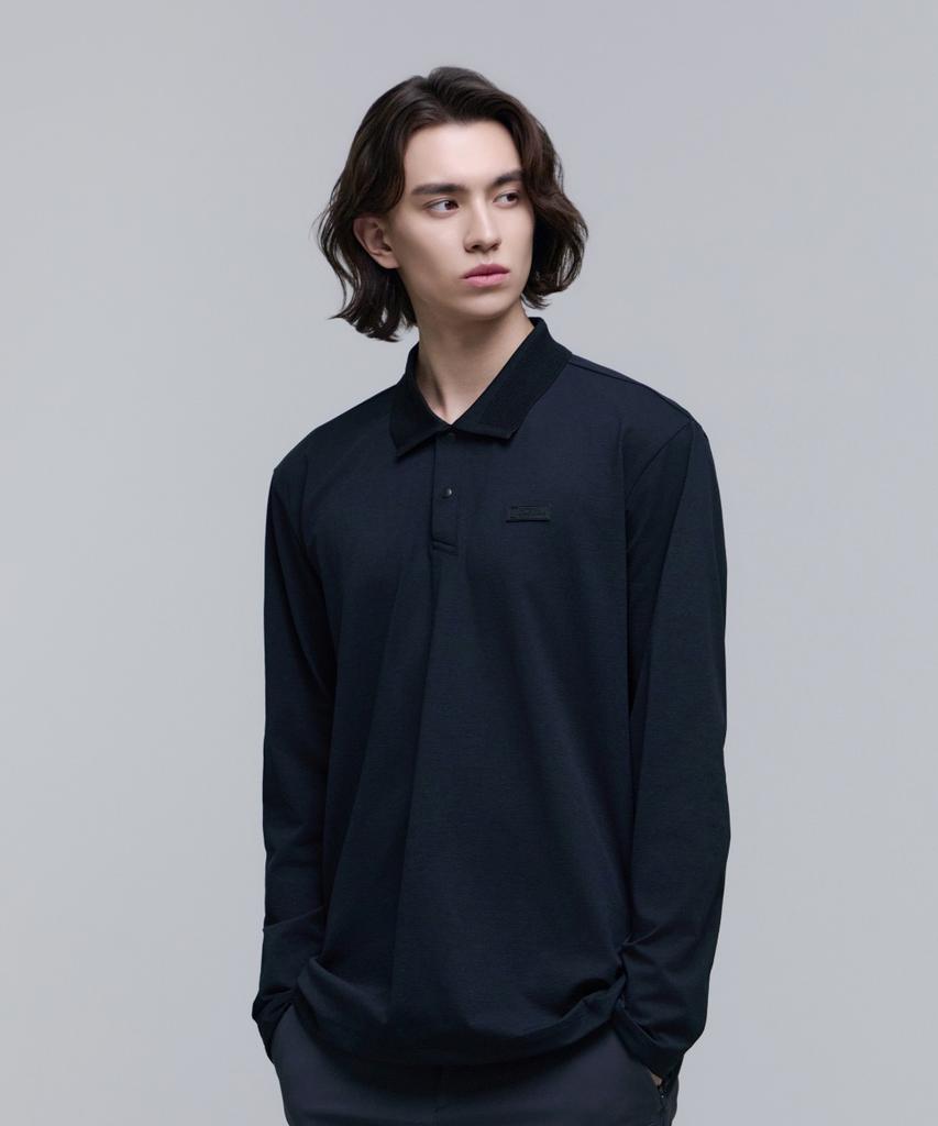NATIONALGEOGRAPHIC N251Mpl220 Calf Functional Basic Fit Long Sleeve Polo Shirt Carbon Black