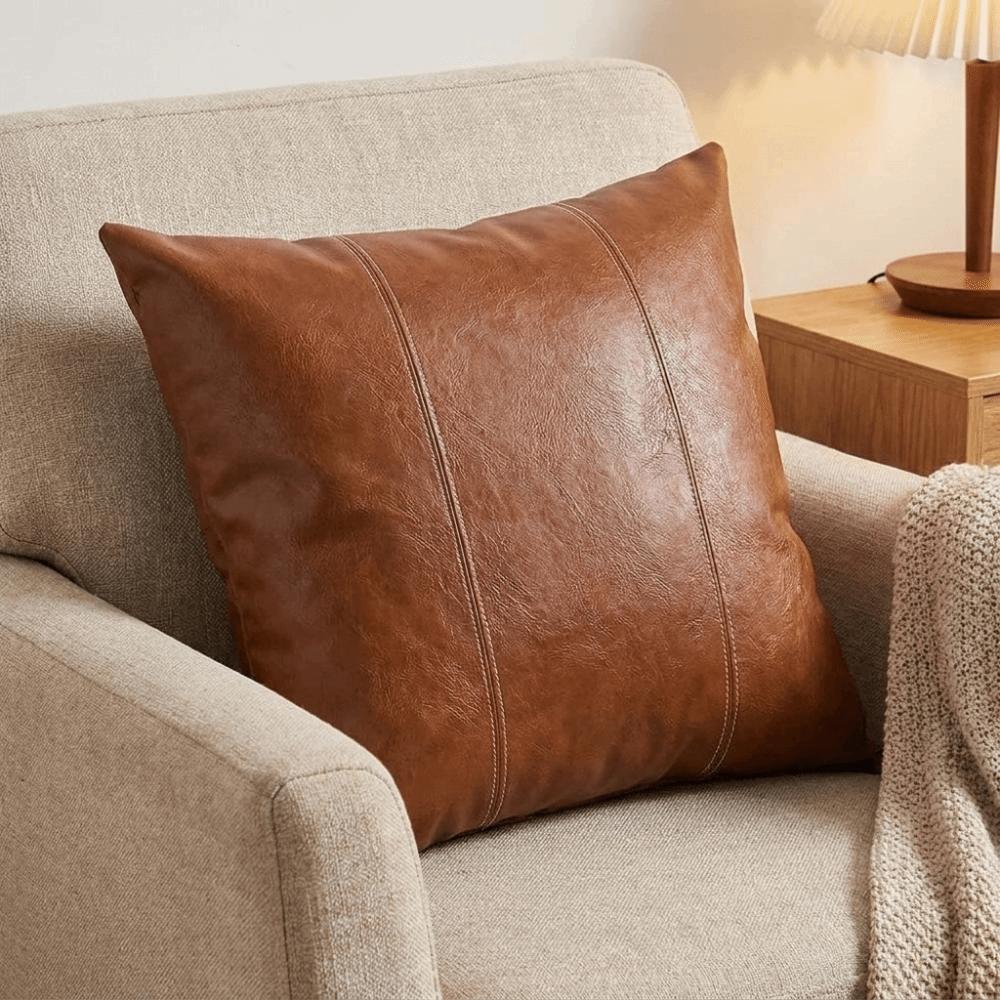 Zipper Style Patchwork Pillow Cover Waterproof Pillowcase PU Leather Throw Pillow Covers Couch