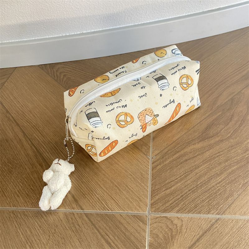 Simple Self-made Food Printed Pencil Case Cute Fresh Girlish Large-capacity Multifunctional Storage Bag Stationery Bag