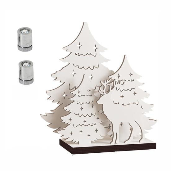Wooden Christmas Decorations Vintage Tree, LED Lighted Tabletop Centerpiece Decorations, Eco Friendly Ornaments Winter Reindeer Xmas Desktop