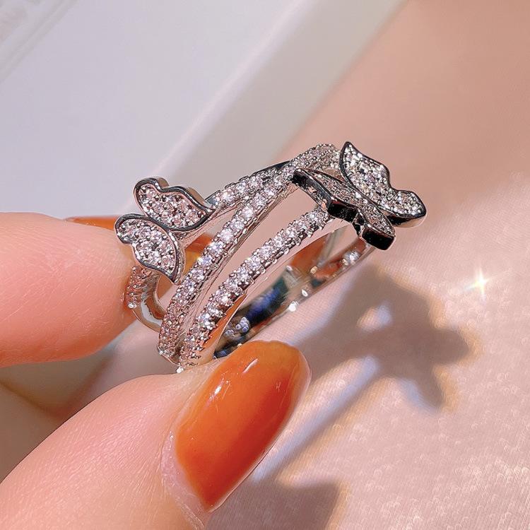 Sweet and Elegant Bow Ring Zircon Ring Feminine Chic Overlapping Index Ring