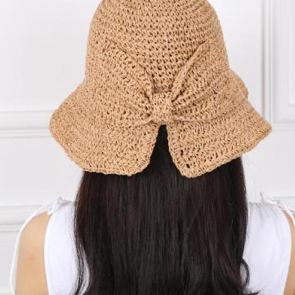 Women's Foldable Japanese Straw Sun Hat with Bow - Casual Summer Bucket/Fisherman Style for Travel & Sun Protection