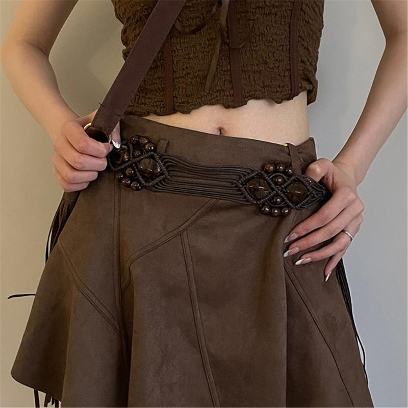 Vintage Bohemian Waist Belt Self Knotted Braided Wax Rope Waistband Dress Chain Belt Decorative Belt Women Accessories