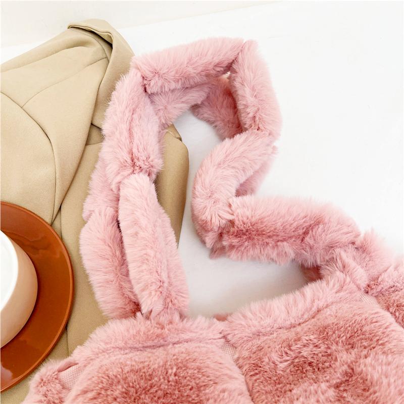 Women Plush Shoulder Bag Fashion Tote Bag Large Capacity Fuzzy Top Handle Bag Solid Color Slouchy Hobo Bag Daily Commuting Bag