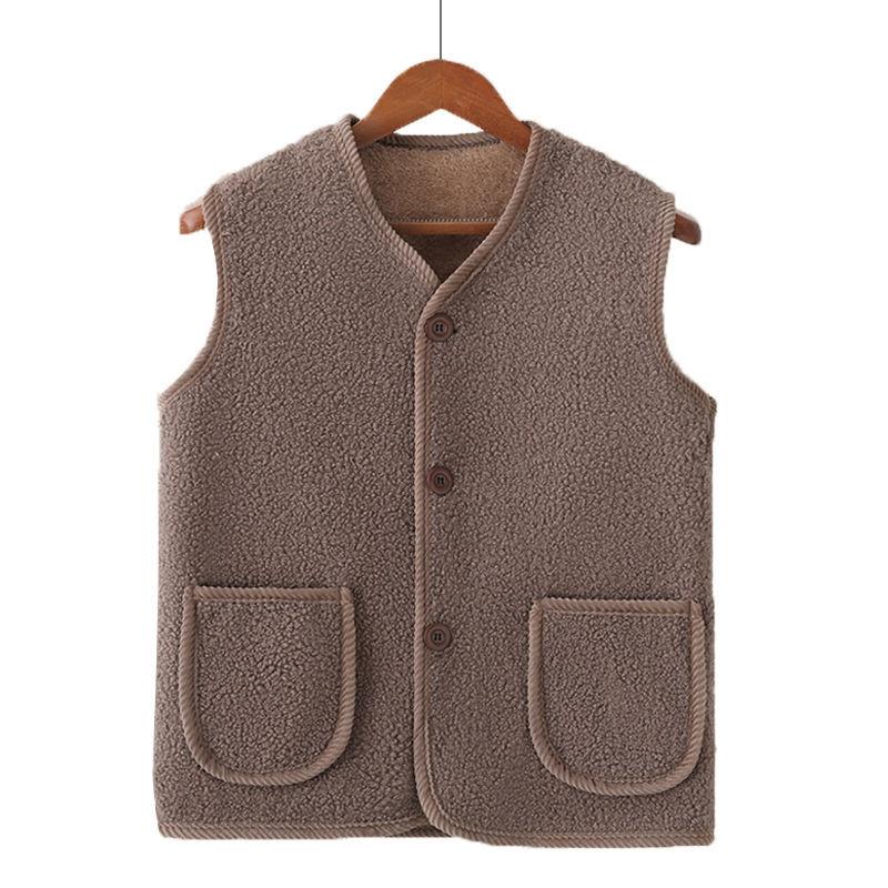 Women Autumn Winter Vest Grained Plush Vest Coat Stylish V Neck Fleece Vest Coat for Women with Double Pockets Cardigan for Wear
