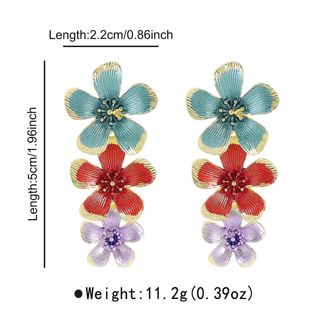 Fashion Runway Style Enamel Flower Earrings Women Minority Design Exquisite Ins Style Same Style Fashion Ear Jewelry