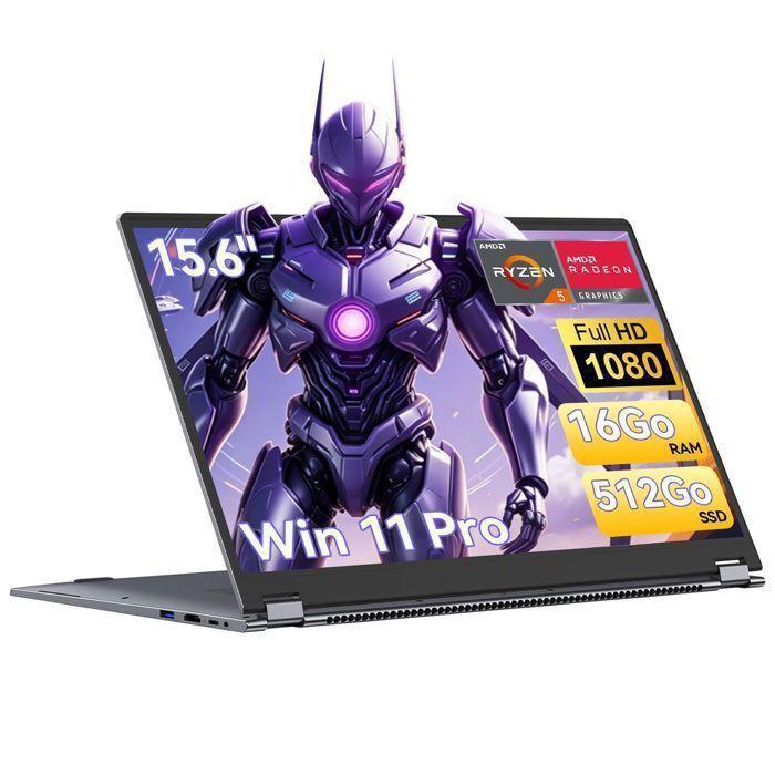 AI PC Portable 15,6"2-en-1 Tactile Full HD,AMD Ryzen 5 7430U(jusqu'à 4 Ghz),DDR4 16G0 RAM 512Go SSD,Windows11 PRO,HDMl