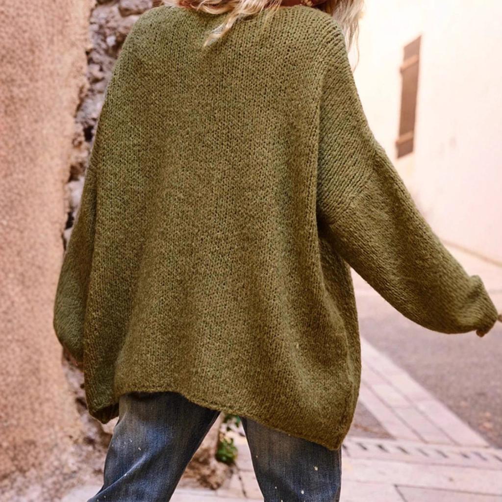 New Autumn and Winter Love Pattern V-neck Sweater for Women Casual Loose Long-sleeved Pullover Knitted Sweater