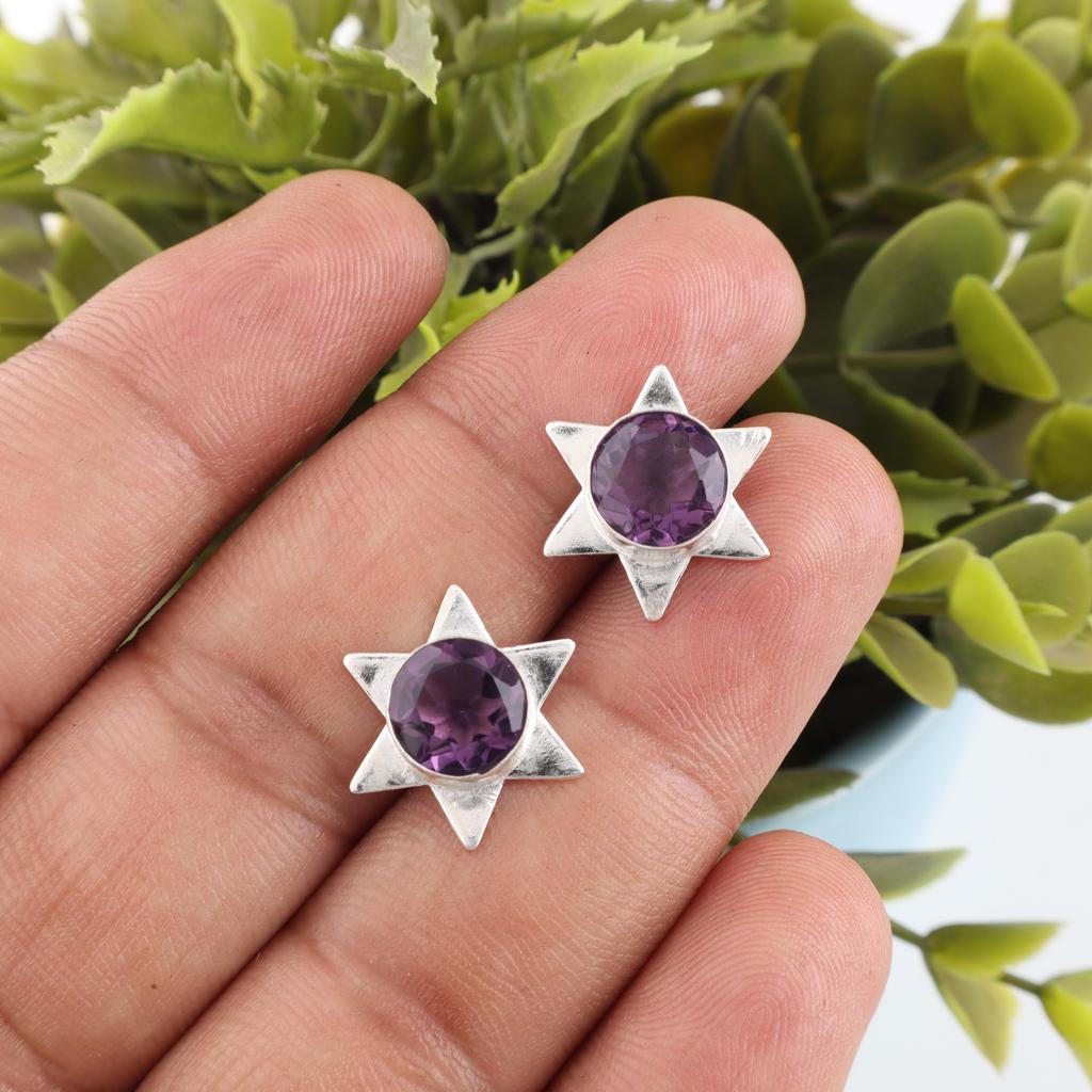 Amethyst Earrings Gemstone Jewelry, 925 Solid Sterling Silver Earrings, Gift For Women Handmade Earrings For Anniversary Gift