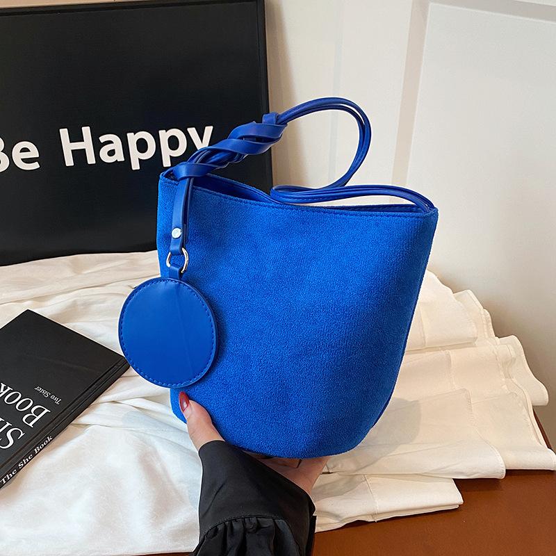 Borse a Secchiello da Donna in Pelle Scamosciata Monocolore Grande Capacità Versatili da Donna Sotto Braccio Tote Casual Borsa a Mano Femminile Portafoglio