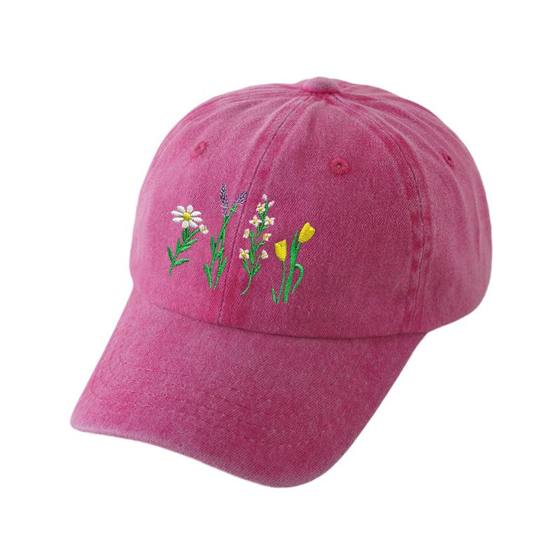 Floral Embroidered Polyester Baseball Cap - Adjustable Sun Protection Casual Hat