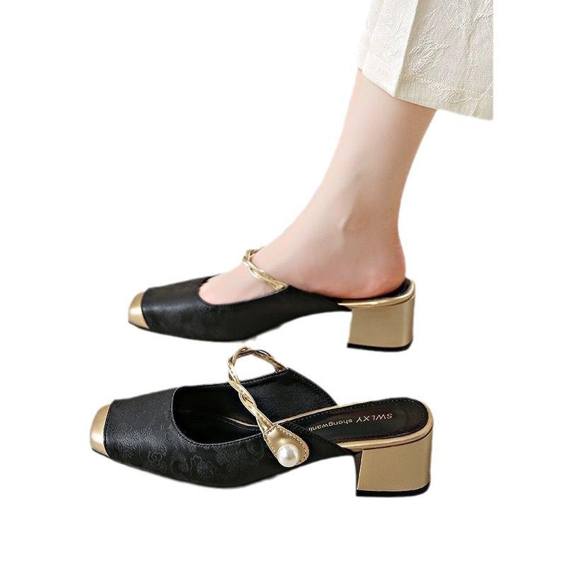 Summer new national bag head sandals women's embroidery pattern low heel outer wear cool slippers versatile sandals large size