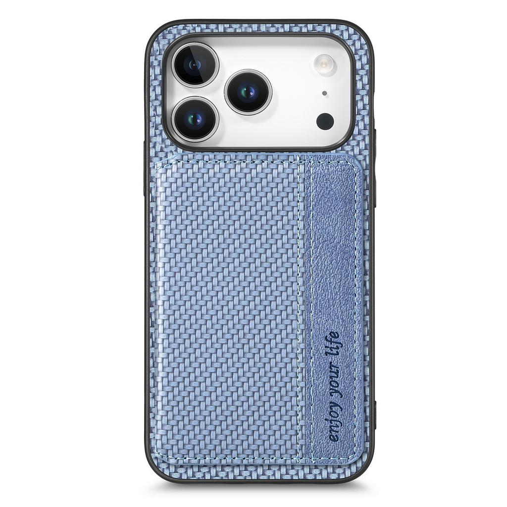 For iPhone 17 Pro Case RFID Blocking Carbon Fiber Leather Phone Back Cover with Card Holder