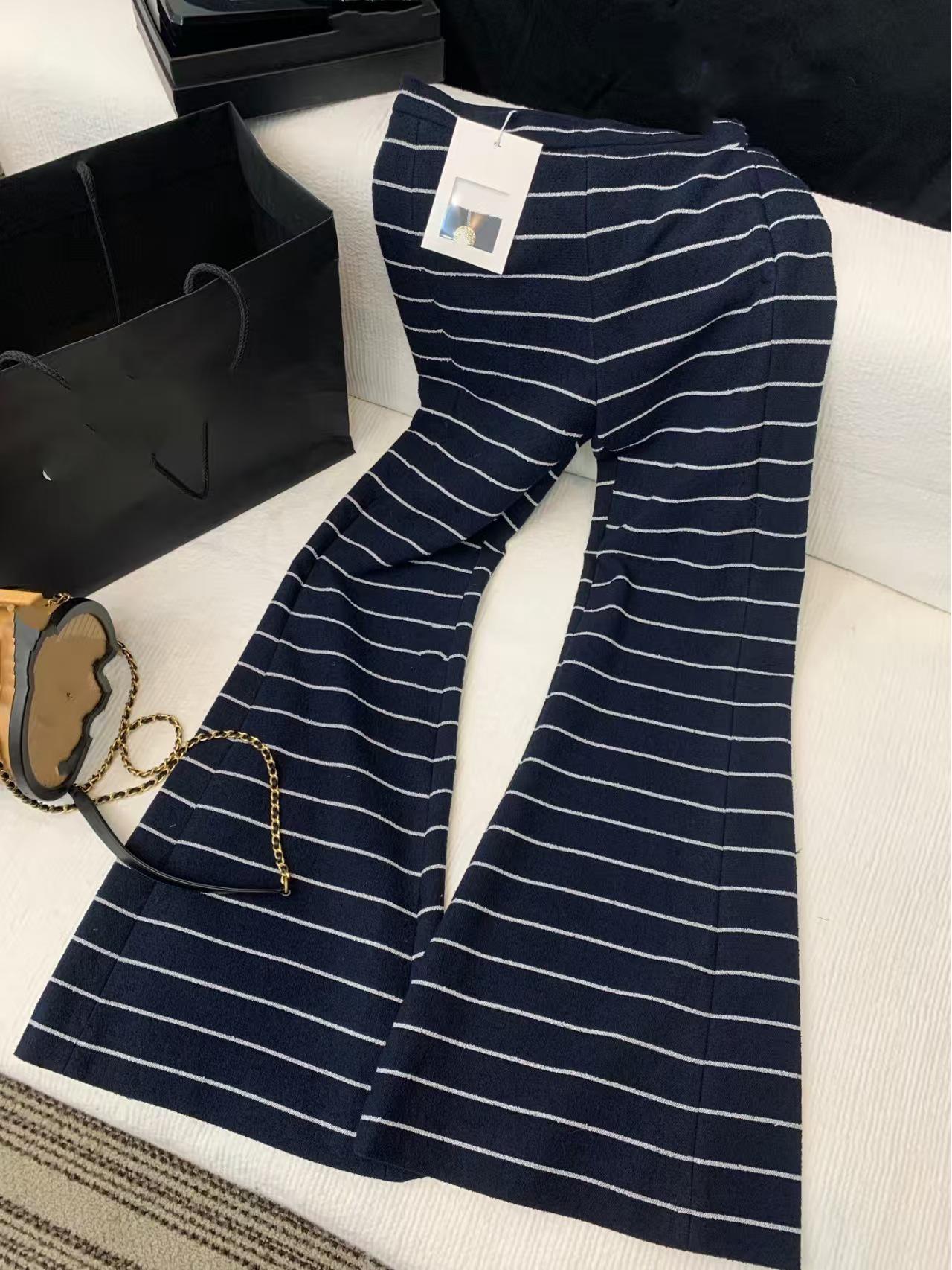 

2026 Early Spring High Waist Stripe Flared Pants with Side Zipper Large глубокий/синий