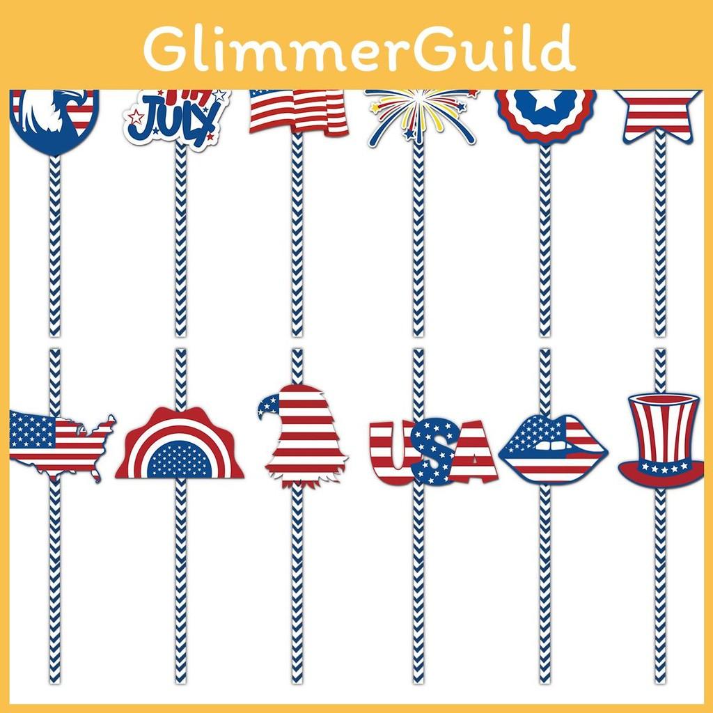 Day Independence American Paper Straws With Stars Flags For Party Decorations