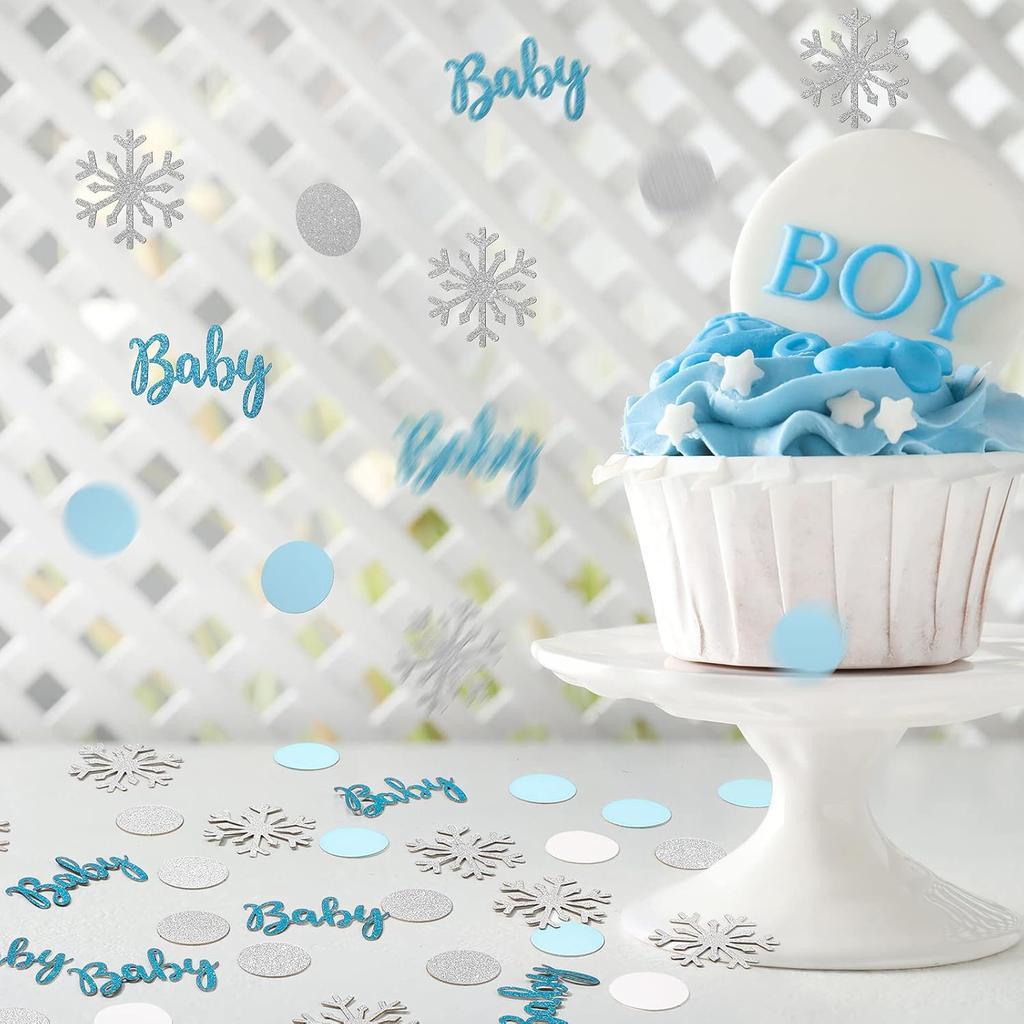 Civaner 300 Pcs Glitter Snowflake Confetti Decorations Baby Its Cold Outside Baby Shower Decor Glitter Blue Silver Snowflake Dots Confetti
