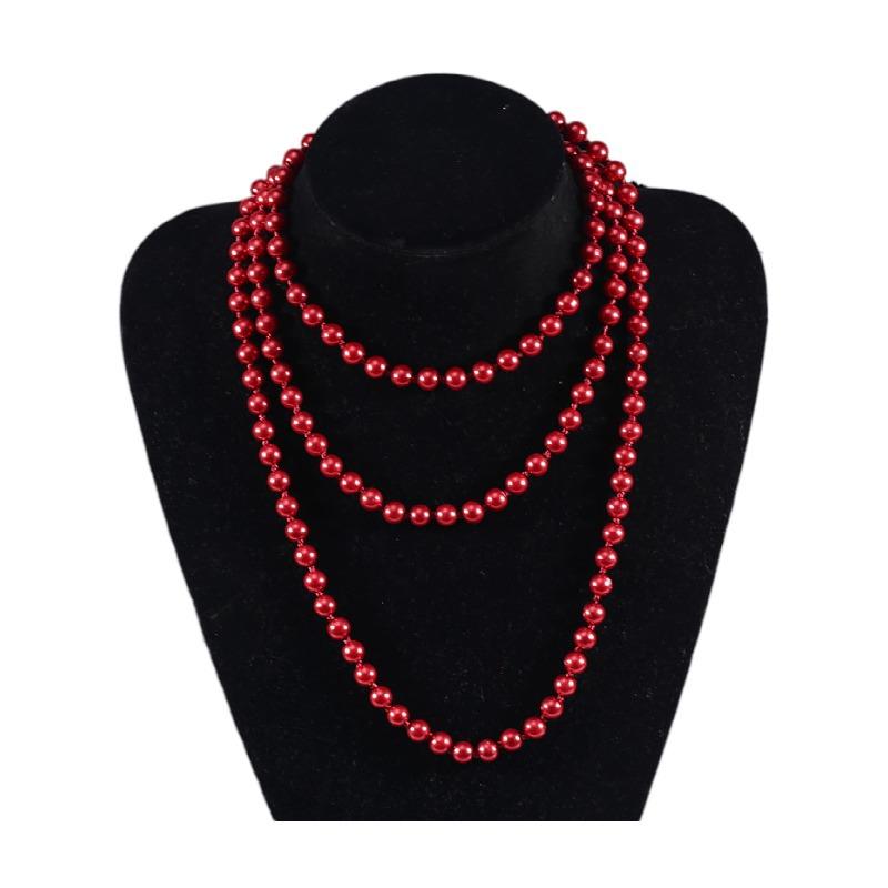 8Mm glass imitation pearl necklace women's simple knotted multi-layer long sweater chain clothing accessories