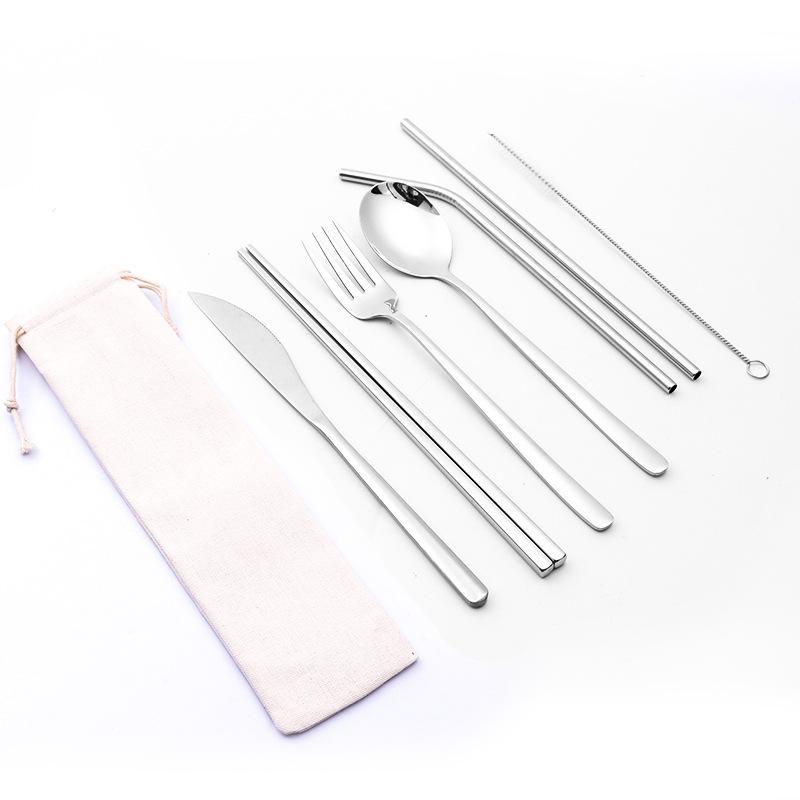 Korean Style Stainless Steel Cutlery Gift Set - Knife, Fork, Spoon, Straw