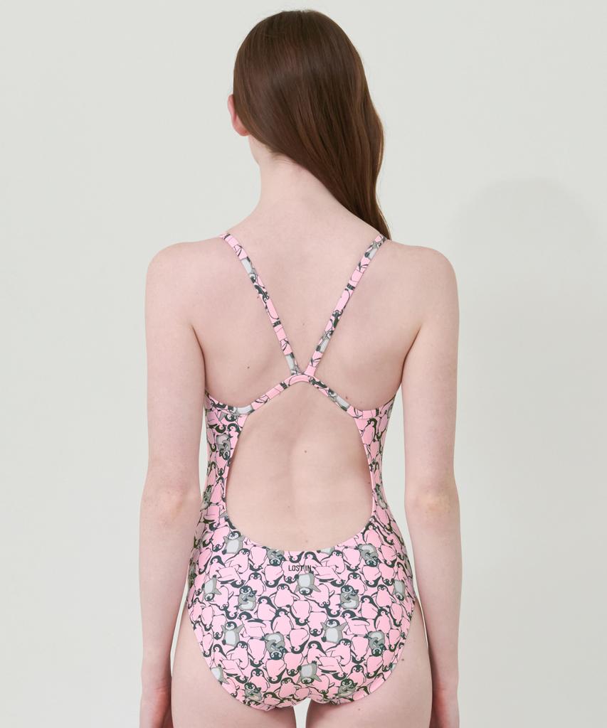 Loseuteuinseoul Penguin One-Piece Swimsuit Pink