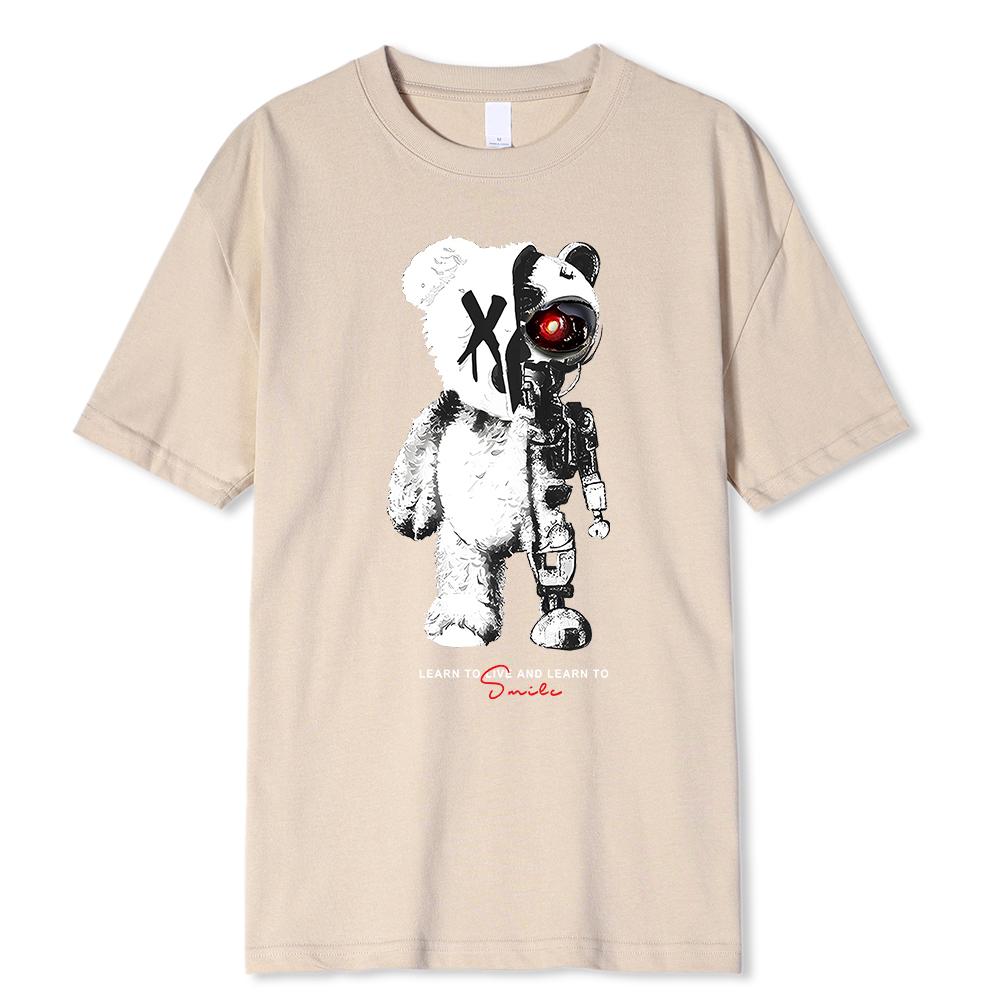 Cartoon Machine Bear Print Male T-Shirt Oversize T-Shirt Fashion Streetwear Cotton Tops Tee Clothes Loose Breathable Tshirt