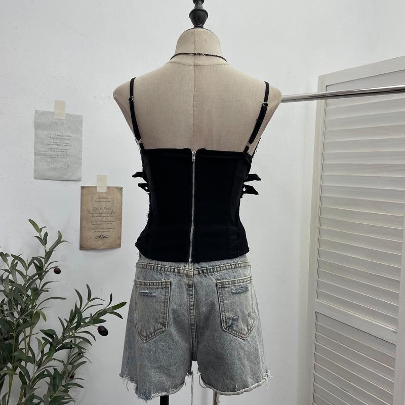 Y2K Spicy Girl Spitzenbesetztes Camisole mit Brustpolstern und Reißverschluss am Rücken