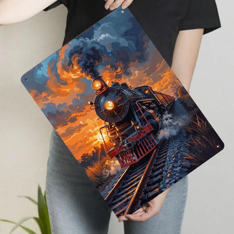 

Vintage Steam Locomotive Sunset Scenery Custom Metal Tin Sign Home Decor Wall Art 20x30cm（7.8x11.8inch）