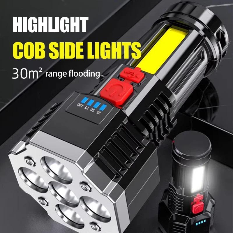 4/5/6LED High Power Led Flashlights Rechargeable Camping Spotlight With Side Light 3 Lighting Modes For Camping Adventure