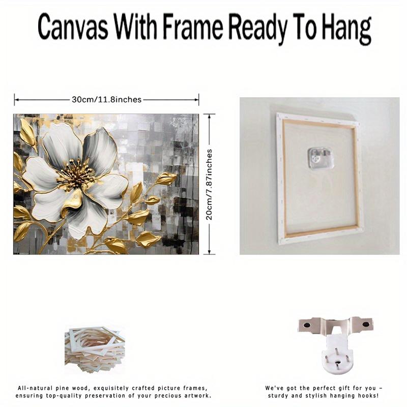 Framed - Modern Retro Gold Flower Canvas Poster - Gold Flower Printing Multiple Scene Display Framed Canvas Poster Decorative Wall Art