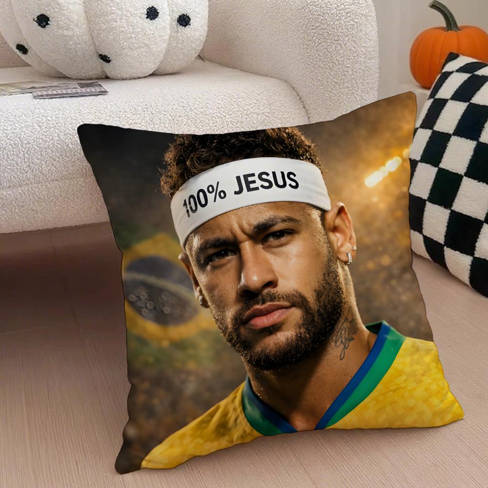 Brazilian Handsome Athlete NNeymar Jr Cushion Cover Throw Pillow Cover Hidden Button Durable Polyester Chair Cushion