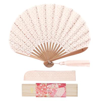 Tecido de Luxo Dobrável Princesa Tecido de Renda com Leque Nishikawa Shouroku Shoten x Kyoto Ginyanma [Fezan], Leque, Borla, (Rosa)
