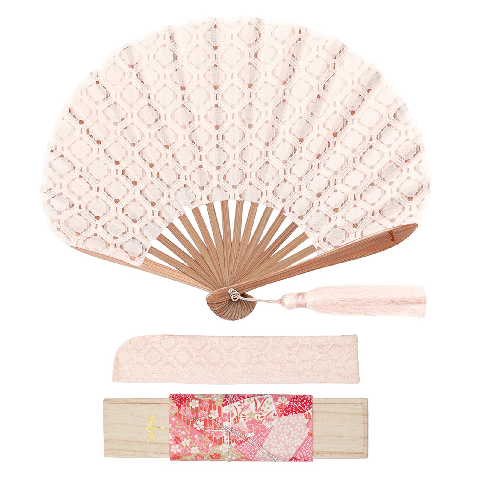 

Роскошная тканевая складная принцессная кружевная ткань с веером Nishikawa Shouroku Shoten x Kyoto Ginyanma [Fezan], веер, кисточка, (розовый) розовый