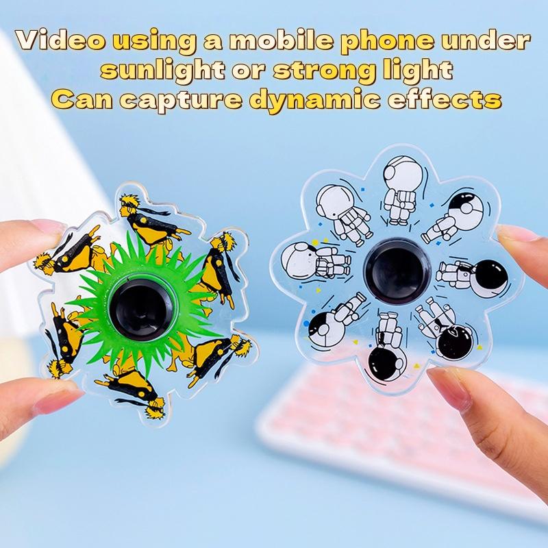 6PCS 3D Finger Gyroscope Creative Fingertip Running Rotation Visual Illusion Cartoon Stress Reducing Dynamic Optical Gyroscope