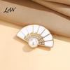 Decorative Fan Accessory Faux Pearl Rhinestone Brooch, Women Girls Chinese Lapel Anti-tarnish Brooch Pin, Badge Jewelry for Clothes Bag Hat Scarf Suit