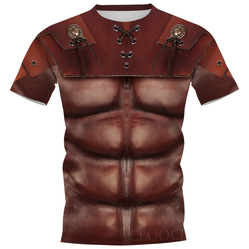 T-shirt Motif 3D Imprimé Armure T-shirt Homme Col Rond Manches Courtes Chemise Décontractée
