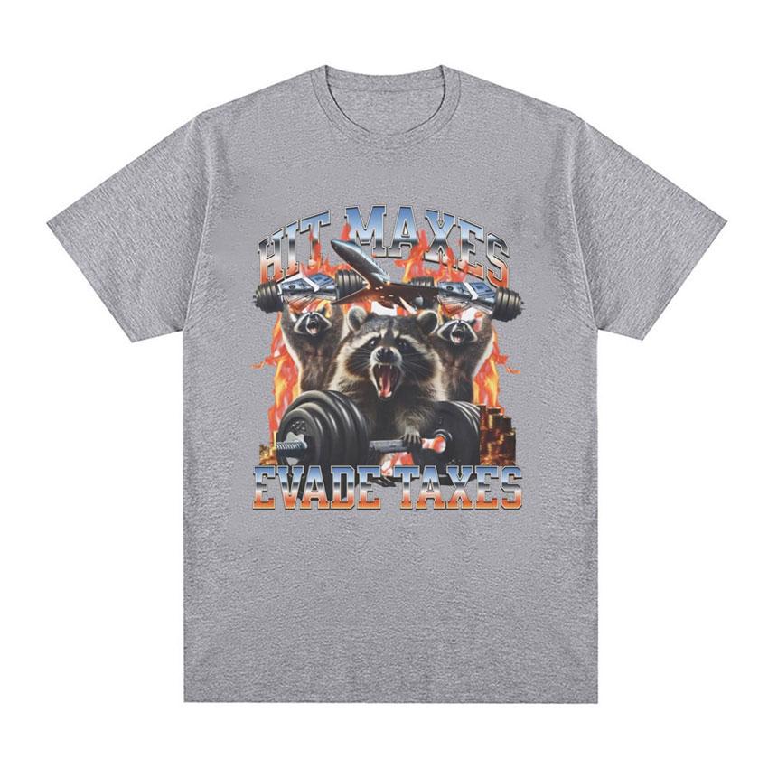 Hit Maxes Steuern Hinterziehen Meme T-Shirt für Männer Frauen Lustige Waschbär Grafik T-Shirts Herrenmode Retro Übergroßes T-Shirt Streetwear