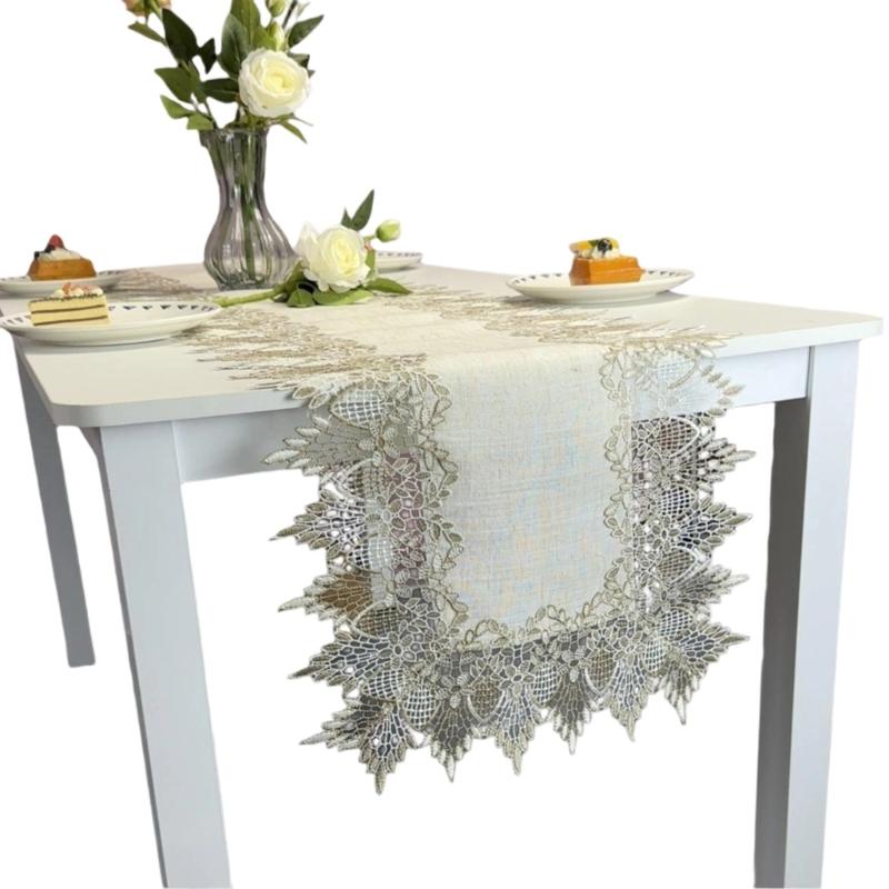 

Decorative Polyester Lace Tablecloth Runner Multiple Sizes Available Durable Washable Dresser Scarf For Parties Event 30 45