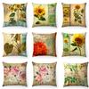Retro Sonnenblumen und Rosen Digitaldruck Kurzer Plüsch Kissenbezüge für Auto Sofa Büro Kissenbezug Haushaltswaren 60x60cm