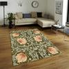 William Morris Inspired Floral Garden Rug – Anti-Slip Green Art Carpet for Living Room, Arts & Crafts Style Floor Mat Decor