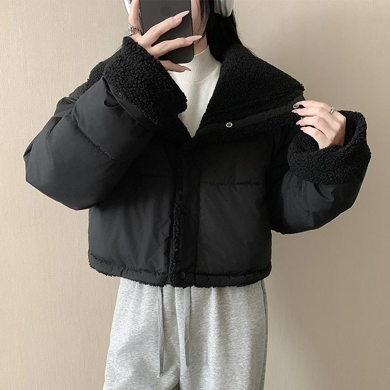 Spot Korean down cotton clothes lapel loose thickened warm front and back sides wear short padded jacket